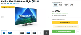 Philips 48OLED848 Ambilight 48" TV voor €908 bij HelloTV