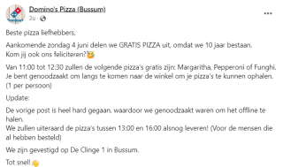 Gratis pizza bij Domino's in Bussum