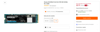 Disco Duro Kioxia EXCERIA PLUS G2 2TB SSD NVMe M.2 2280 por 77,99€