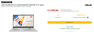 ASUS VivoBook Pro 15 OLED N6506MV-MA043W 15.6" laptop voor €1499 bij Alternate