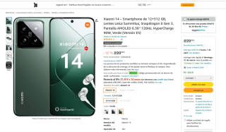 Xiaomi 14 GB 512GB Lentes Leica Summilux Snapdragon 8 Gen 3 por699,99€