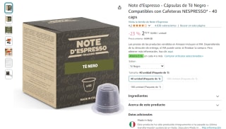 40 cápsulas Note d'Espresso de Té Negro por 2,32€