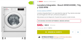 Lavadora Integrable - Bosch WIW24306E, 7 Kg y 1200 RPM por 606€