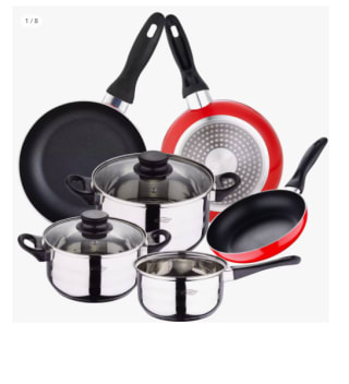 Set San Ignacio Batería de cocina 5 piezas acero inoxidable y set 3 sartenes por 22.64€