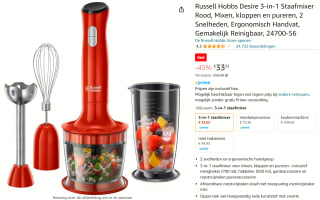 Russell Hobbs 3-in-1 Staafmixer rood of zwart voor €33,02 bij Amazon
