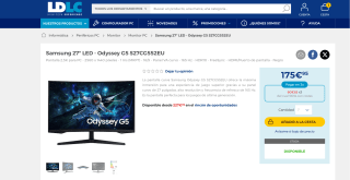 Samsung Monitor Gaming 27" Odyssey G5 G55C 165Hz QHD Curvo por 175,95€