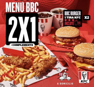 KFC 2x1 Menú BBC + Tiras de Pechuga a domicilio