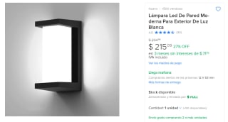 Lámpara LED De Pared Exterior por $215 | Rebaja Mercado Libre