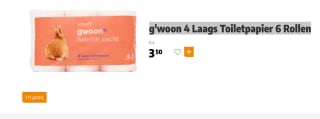 1+1 gratis op g'woon 4 Laags Toiletpapier 6 Rollen bij Poiesz