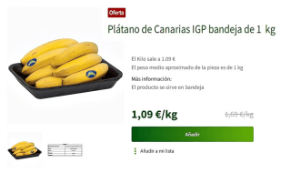 Plátano de Canarias IGP bandeja por 1,09€ Kilo en HiperDino