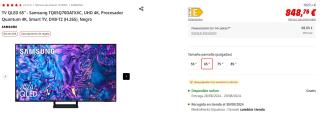 Televisor QLED 65" Samsung TQ65Q70DATXXC, UHD 4K, Procesador Quantum 4K por 848.76€