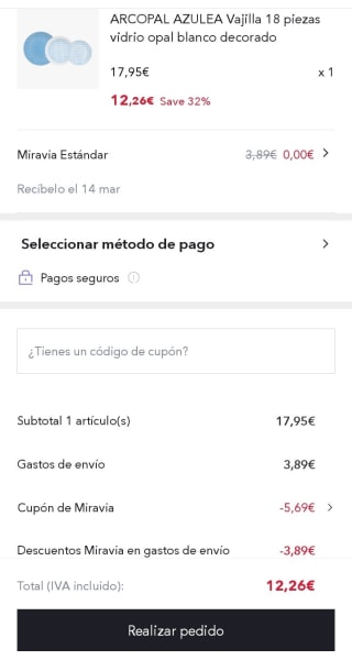 Arcopal Azulea Vajilla 18 piezas por 12,26€.