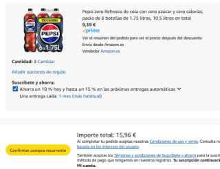 18 botellas Pepsi zero Refresco de cola con cero azúcar y cero calorías de 1.75 litros por 15,96€