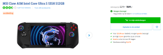 MSI Claw A1M Intel Core Ultra 5 135H 512GB voor €549 bij Coolblue