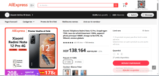 Smartphone 6.67" Xiaomi Redmi Note 12 Pro 4G à 138,164€