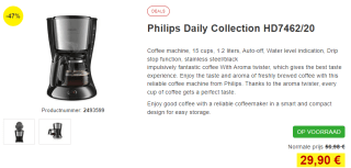 Philips Daily HD7462/20 - Koffiezetapparaat - voor €29,90 bij Proshop