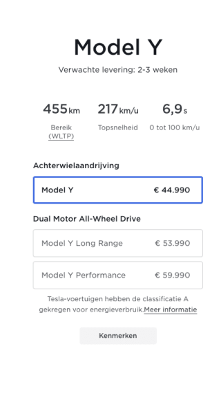 Tesla Model Y prijsverlaging vanaf 44990 euro ( ex SEPP subisidie 2950 euro)