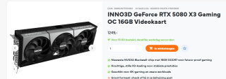 INNO3D GeForce RTX 5080 X3 GAMING OC videokaart voor €1.249 bij Uwgamespecialist