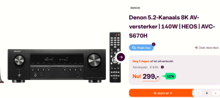 Denon AVC-S670H, versterker 5.2 kanalen 140W voor €299 bij iBOOD
