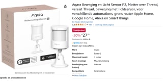 Aqara Beweging en Licht Sensor P2, Matter over Thread, voor €27,19 bij Amazon