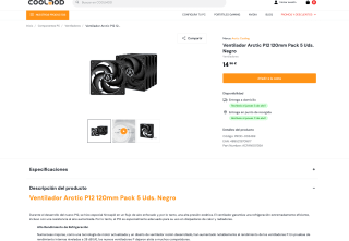 Arctic P12 120mm Pack 5 Uds Ventilador Negro por solo 14,96€