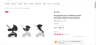 Poussette trio combinée 3en1 Eos Basic Black Moon Black à 343,56 €