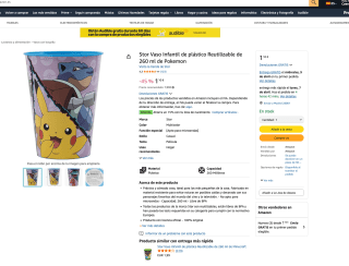 Stor Vaso Infantil de plástico Reutilizable 260ml Pokémon por solo 1,10€