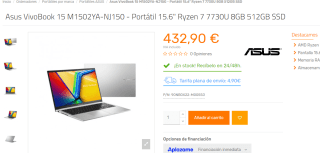 Portátil ASUS VivoBook 15 M1502YA-NJ150 por 432.90€