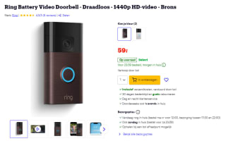 Ring Battery videodeurbel brons voor €59 bij Bol