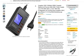 Cargador Múltiple 200W Rápido con 4 PD 30W USB-C y 4 QC 18W USB-A por 29,99€