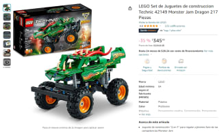 LEGO Set Technic Monster Jam Dragon por $345 en Amazon