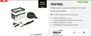 Aspirateur sans-fil Festool à 269,99€