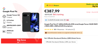Google Pixel 9a 128 GB Obsidiaan voor €387,99 bij Aliexpress