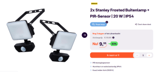 2 Stanley Frosted Buitenlampen + PIR-Sensor voor €9,95 bij Ibood
