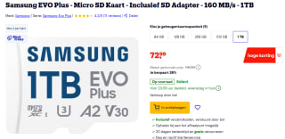 Samsung EVO Plus Micro SD Kaart 1TB voor €72,99 bij Bol