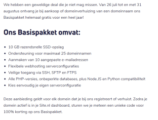 Ontvang bij aankoop of domeinverhuizing van een domeinnaam het basispakket gratis