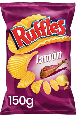 Ruffles Jamon Patatas Fritas, 150g por 1,46€.