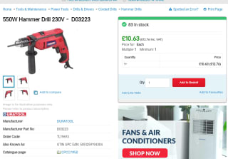 550W Hammer Drill 230V for £10.63 at CPC