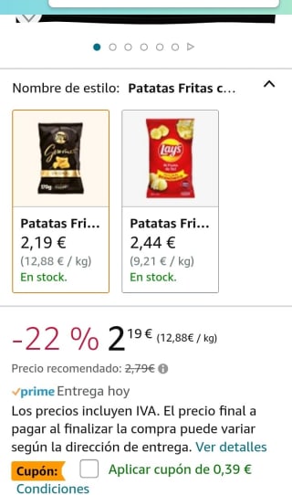 LAY'S patatas fritas gourmet bolsa 170 gr por 1,80€.