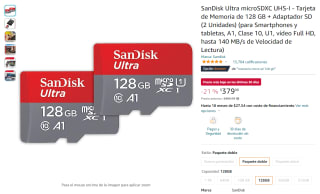 Pack de 2 MicroSD SanDisk 128GB por $380 en Amazon