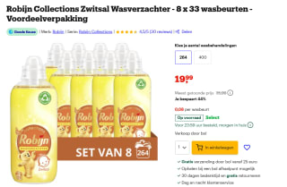 Robijn Wasverzachter Zwitsal 825 ml (8 flessen - 264 wasbeurten) voor €19,99 bij Bol