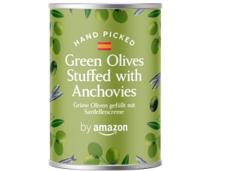 by Amazon Aceitunas Verdes Rellenas con Pasta de Anchoa 400g por solo 1,65€