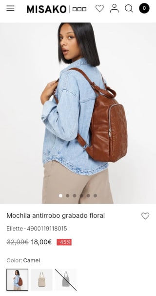 Mochila antirrobo grabado floral por 18€.