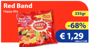 Red band Happy mix voor €1,29 bij Die Grenze