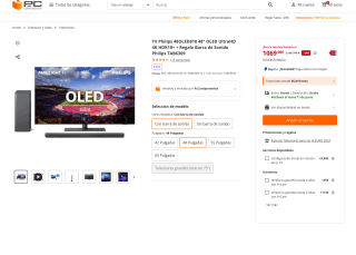 TV Philips Ambilight 48OLED818 48" OLED UltraHD 4K HDR10+ con barra de sonido Philips TAB6309 por 1,069€
