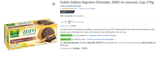 4 Paquetes de Gullón Galleta Digestive Chocolate,ZERO sin azúcar 270g por 6.99€