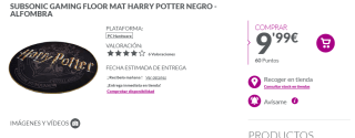 Alfombra Gaming Subsonic Gaming Floor Mat Harry Potter por 9,99€