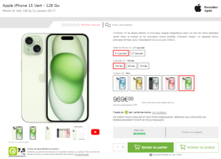 Smartphone 6.1" Apple iPhone 15 Vert - 128 Go à 969€