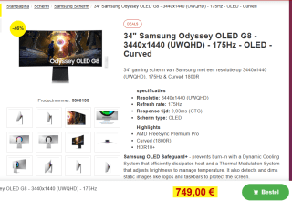 Samsung Odyssey OLED G8 G85SD - 34" monitor voor €749 bij Proshop