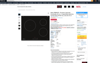 Balay 3EB864FR Encimera, Inducción, Encastrable, 60 cm, 3, Negra/Bisel delantero Control táctil de fácil uso zona 24 cm por solo 245€